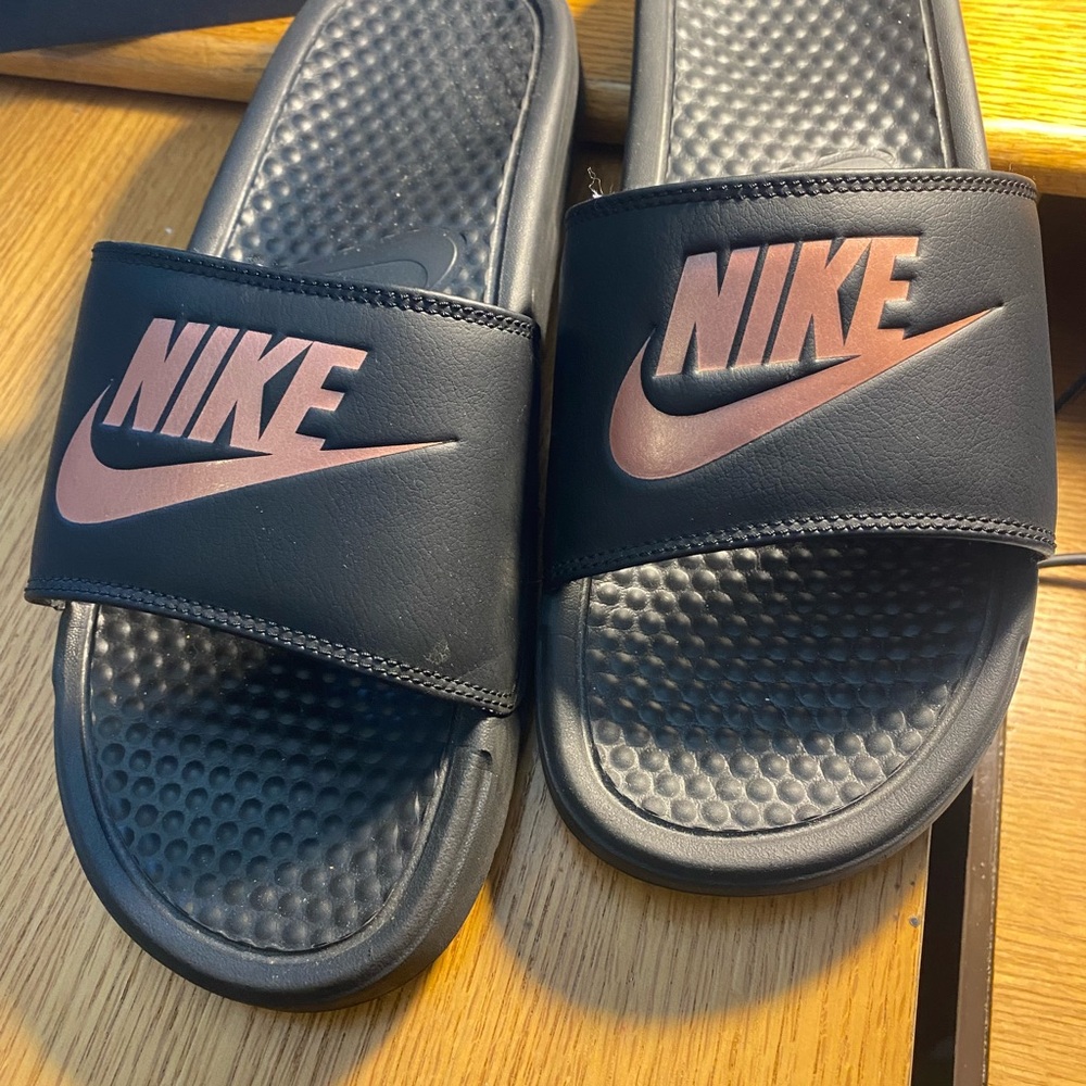 Nike Black Slides with Pink Logo